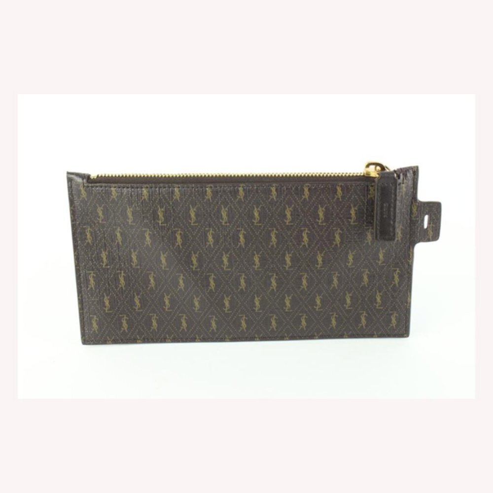 Saint Laurent Dark Brown YSL All Over Zip Pouch 26ys517s